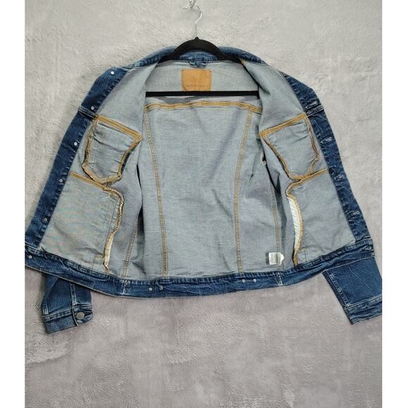 American Eagle Outfitters Mens Trucker Jacket Dark Blue Wash Denim Size Small - Picture 3 of 11